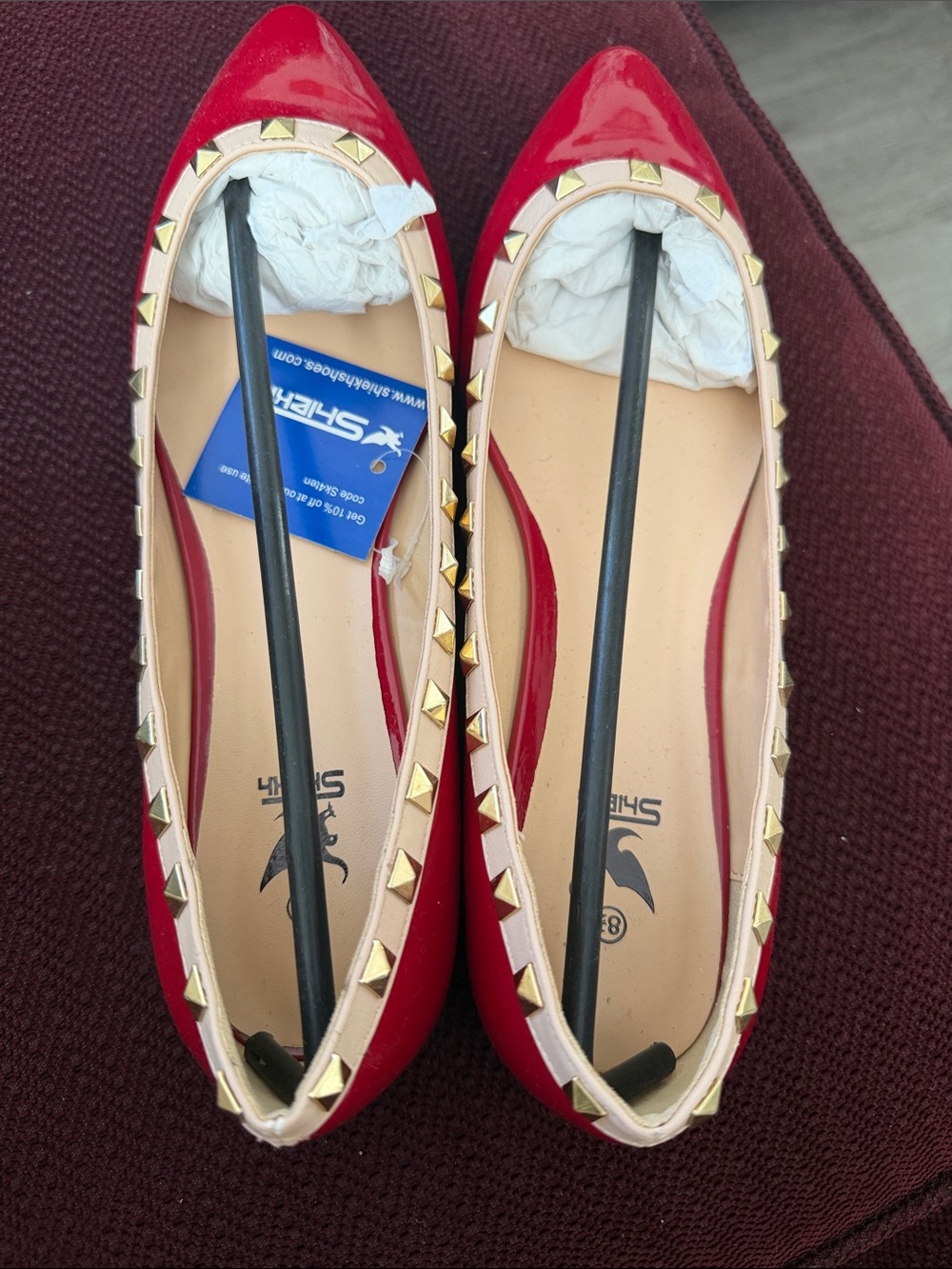 Brand New Shiekh Red Pointed-Toe Studded Flats